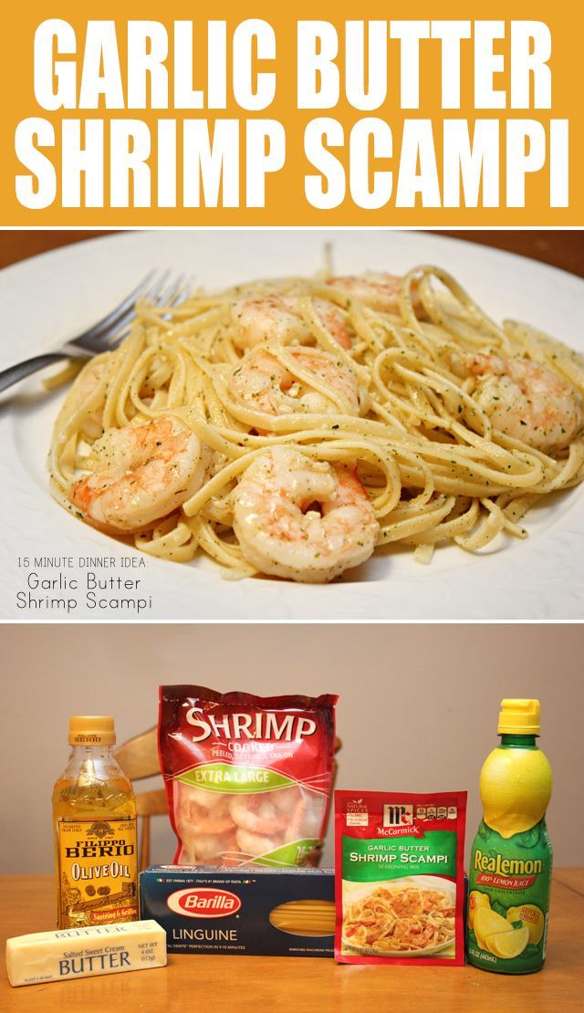 garlic butter shrimp scamp recipe on a plate with pasta and seasoning next to it