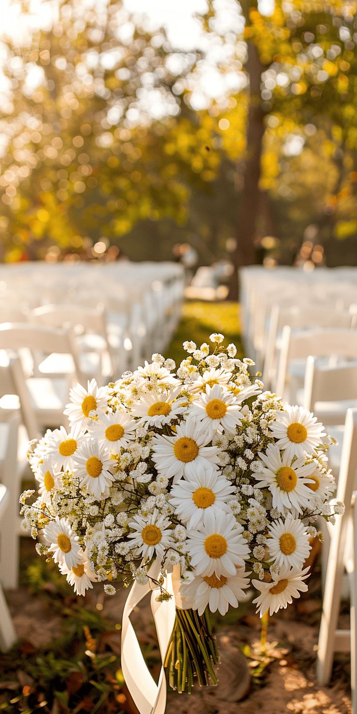 Bright Daisy Bridal Bouquets Yellow Daisies Wedding, Fall Wedding Bouquets With Daisies, White Daisy Bridesmaid Bouquet, Chamomile Daisy Bouquet, Daisy Wedding Bouquet Rustic, Wedding Bouquets Daisies, Wedding Bouquets With Daisies, Daisies Wedding Bouquet, Green And Yellow Wedding Theme