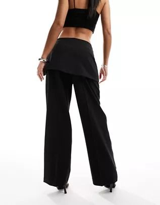 NA-KD overlapped detail pants in black | ASOS Fitted Wide Leg Cargo Pants For Night Out, High-waisted Workwear Bottoms With Side Slits, High-waisted Pants With Side Slits For Workwear, Casual High-waisted Bottoms With Side Slits For Work, Casual High-waisted Pants With Side Slits For Workwear, Workwear Trousers With Side Slits, Black Wide Leg Pants With Side Slits, Wide Leg Bottoms With Side Slits For Night Out, Chic Black Bottoms With Side Slits