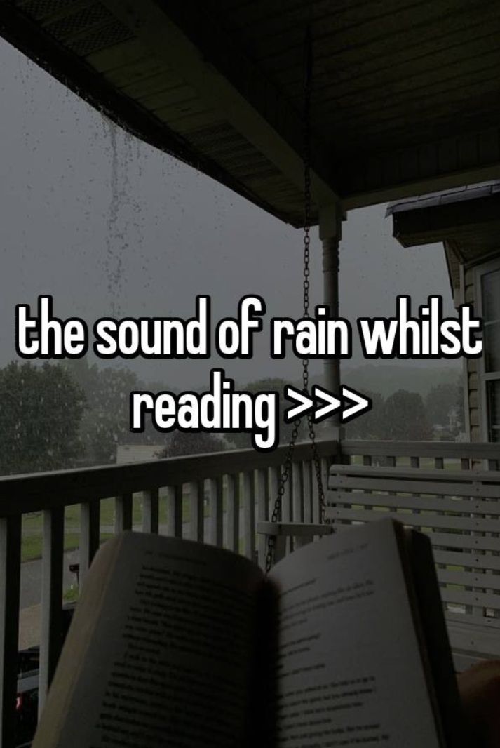 an open book sitting on top of a porch next to a rain soaked window with the words, the sound of rain whist reading > >