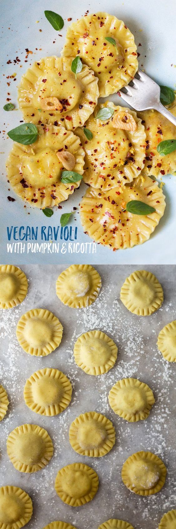 some ravioli with pumpkin and ricotta on a plate