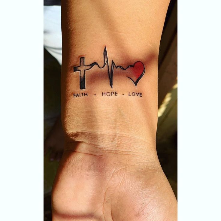 a tattoo with the words faith, hope, and love on it's wrist