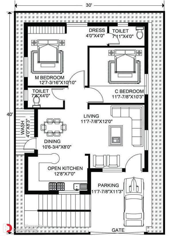 the floor plan for a small house with three bedroom and an attached kitchen area, along with