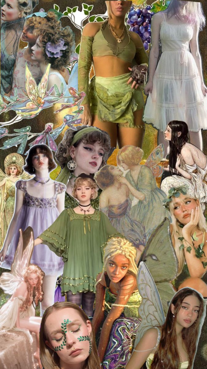 the collage shows many different women in costumes