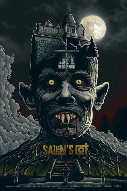 a movie poster for the horror film, salem'setot with an evil face and