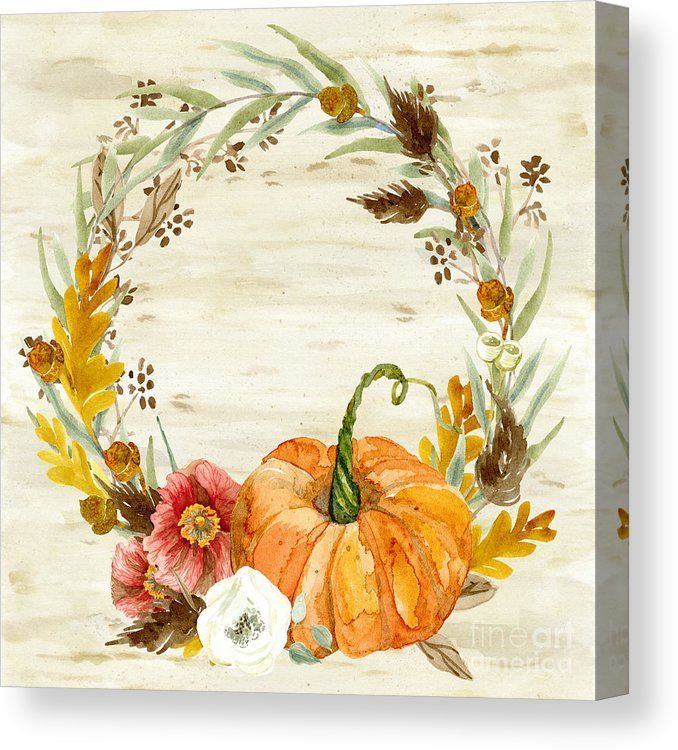 a watercolor painting of a pumpkin surrounded by flowers