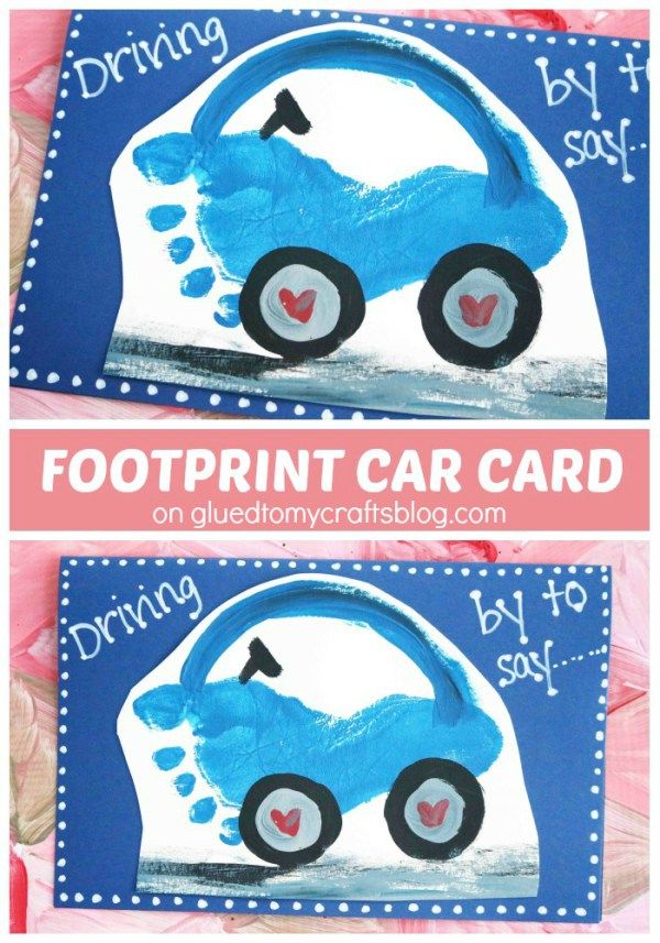 two pictures with the words footprint car card in blue and white, one on top of