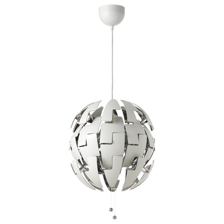 a white light that is hanging from a ceiling fixture in the shape of a ball