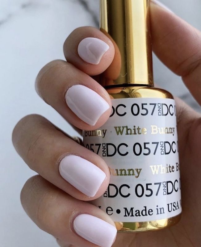 dc057 Dc Gel Nail Polish, Dnd Gel Polish Colors Light Pink, Gel Nail Polish Inspiration, French Vanilla Dnd Gel Nails, Dnd 057 White Bunny, White Bunny Nail Polish Dnd, Dnd Gel Polish Colors White Pink, White Pink Nail Polish, Dnd Gel Polish White