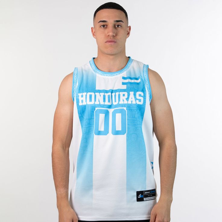 Combine your love of basketball by copping a Honduras Custom Basketball Jersey. Customize your own name and number on the jersey! It infuses breathable polyester with sweat-wicking technology to help keep you cool and dry whether you’re burning up the court or just keeping it casual around town. Don't sleep on this unique basketball jersey, available now at Jersey Nation while stock lasts!- Custom Honduras Basketball Jersey- Fully Sublimated Graphics: Team, Name, Number, logo- 100% polyester fab White Sleeveless Moisture-wicking Jersey, Sleeveless Jersey With Team Name, Collegiate Breathable Sleeveless Jersey, Collegiate Sleeveless Breathable Jersey, Breathable Sleeveless Collegiate Jersey, Basketball Team Jersey Tops, White Basketball Jersey For Sports Season, Breathable Team-colored Sleeveless Jersey, Team-colored Sleeveless Breathable Jersey