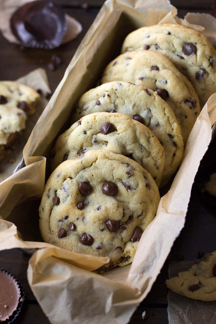 chocolate chip cookies in a box on a table