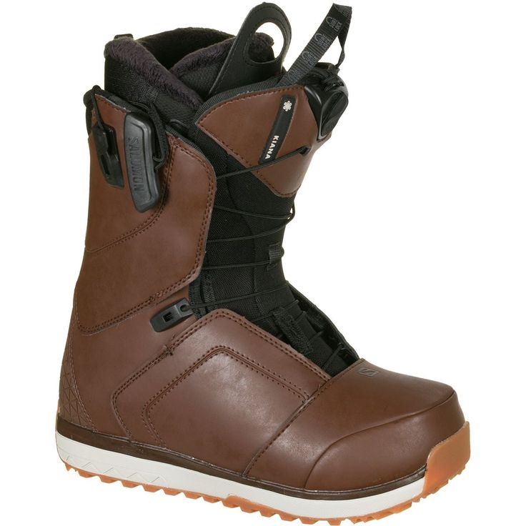 the snowboard boots are brown and black