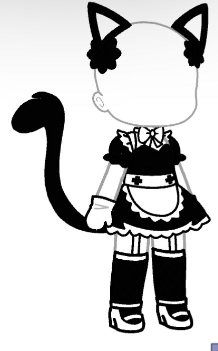 a black and white drawing of a cat girl