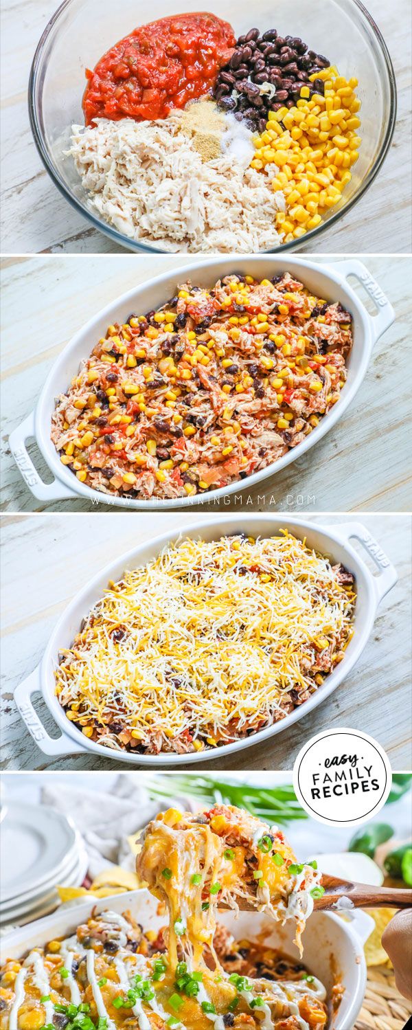 the steps to make an enchilada casserole with beans and corn