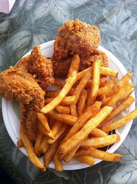 fried chicken and french fries on a plate