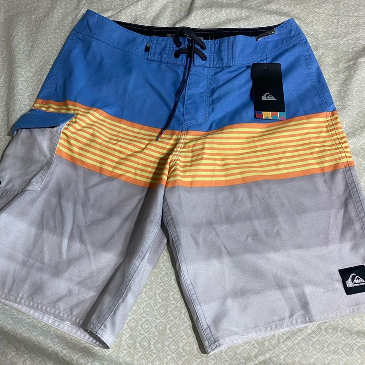 Nwt Quiksilver Board Shorts Silver Casual Shorts For Spring, Casual Silver Bottoms Short Length, Casual Silver Short Bottoms, Red Swim Trunks, Bold Floral Print, Mens Swim Shorts, Beach Swim, Mens Boardshorts, Geo Print