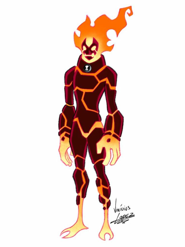 a drawing of a man with flames on his face and body, standing in front of a