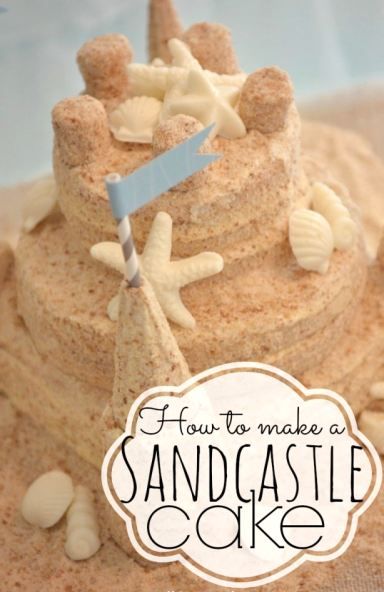 a sandcastle cake with the words how to make a sandcastle cake