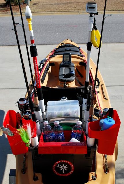 a boat with fishing rods and lures in it