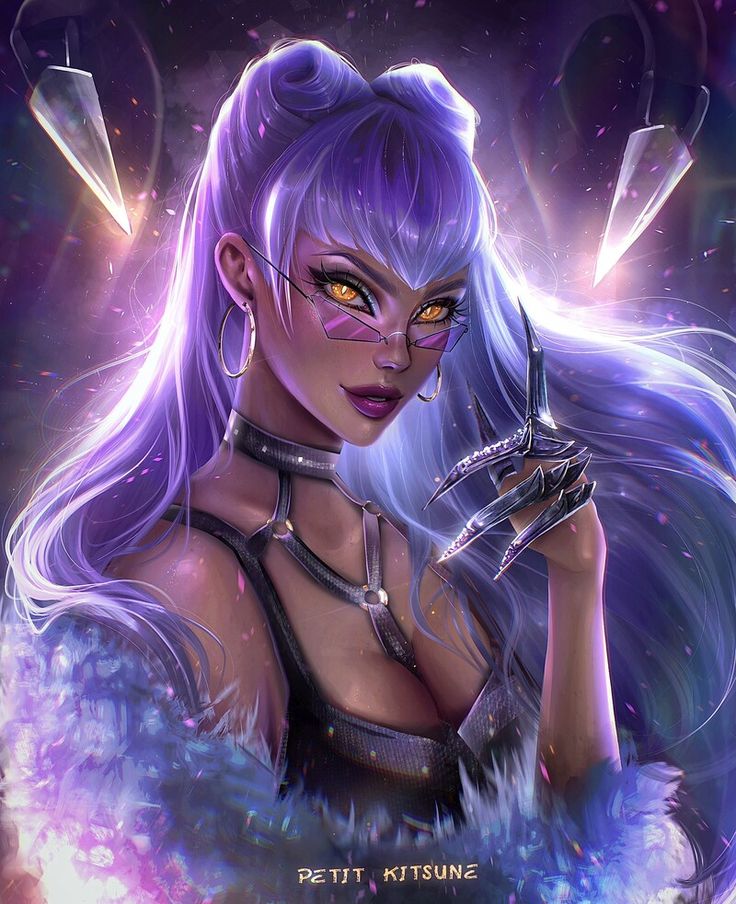 an illustration of a woman with purple hair and piercings holding scissors in her hand