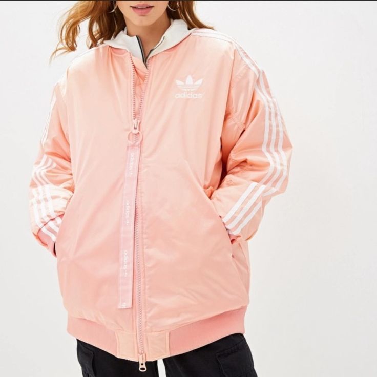 Nice Insulated Puffer Bomber Jacket Outer Material : Polyester 100% Lining: Polyester 100% Trendy Adidas Winter Outerwear, Adidas Athleisure Winter Outerwear, Adidas Athleisure Outerwear For Streetwear, Adidas Winter Athleisure Outerwear, Adidas Athleisure Track Jacket For Spring, Adidas Athleisure Outerwear With Pockets, Sporty Spring Outerwear With Pockets, Pink Athleisure Outerwear With Ribbed Cuffs, Adidas Track Jacket With Ribbed Cuffs For Spring