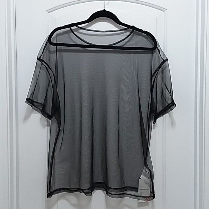 Black Sheet Top. Nwt...Size Xl...See Photos For Care Details...091523mbcl Casual Black Mesh Top, Black Crew Neck Shirt For Summer, Black Sheer Mesh Top With Short Sleeves, Trendy Black Crew Neck Mesh Top, Black Sheer Crew Neck Top, Black Casual Crew Neck Mesh Top, Casual Black Crew Neck Mesh Top, Black Short Sleeve Mesh Top For Night Out, Casual Black Mesh Top For Summer