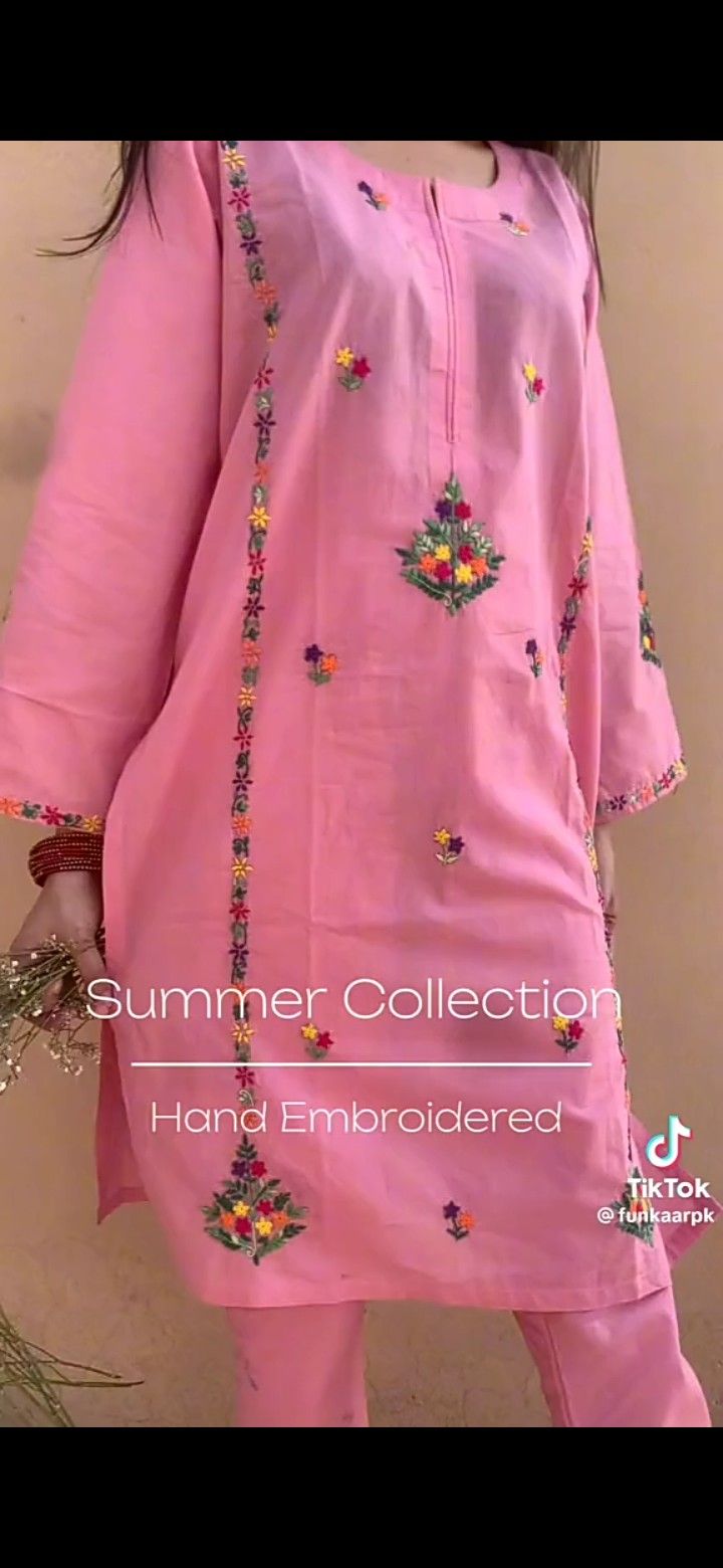 Hand Embroidery Dress Pakistani, Soft Embroidery, Design Kurti, Baby Fancy Dress, Clothes Embroidery Diy, Embroidery Lessons, Blouse Casual Fashion, Designer Kurti Patterns