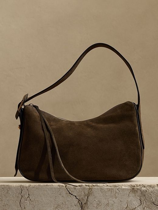 Ravello Suede Shoulder Bag | Banana Republic Cruise Capsule Wardrobe, New England Cruise, Suede Handbags, Hobo Style, Brown Leather Shoulder Bag, Bags Aesthetic, Pretty Bags, Brown Bags, Zipper Pulls