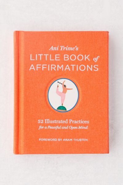 the little book of affirmations is shown in an orange cover with white lettering