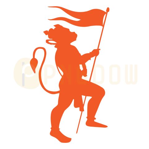 an orange silhouette of a monkey holding a flag