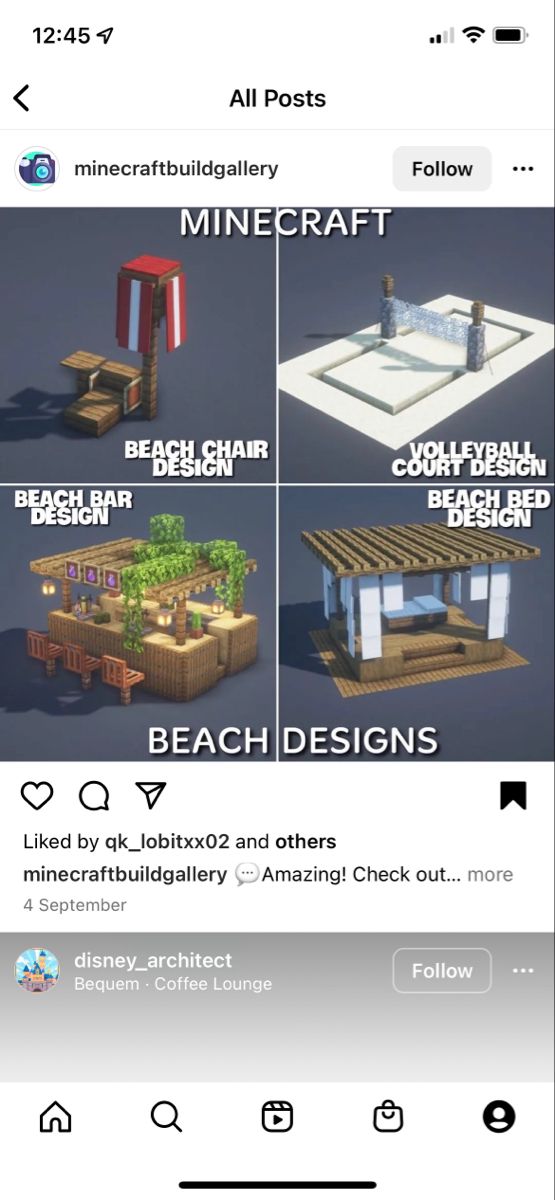 the screenshot shows different types of furniture and materials for an outdoor living area, as well as text that reads minecraft builddes