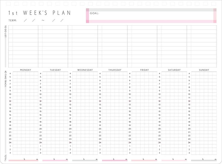 the printable weekly planner is shown in pink and white