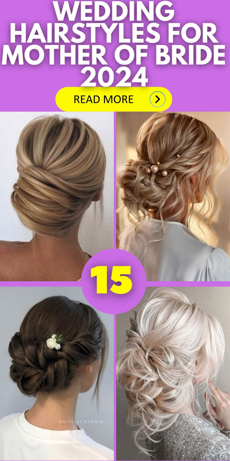 wedding hairstyles for mother of the bride with text overlay that reads, read more