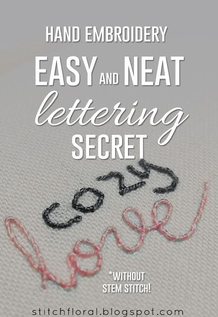 the words hand embroidery easy and neat lettering secret written on a white fabric with pink thread