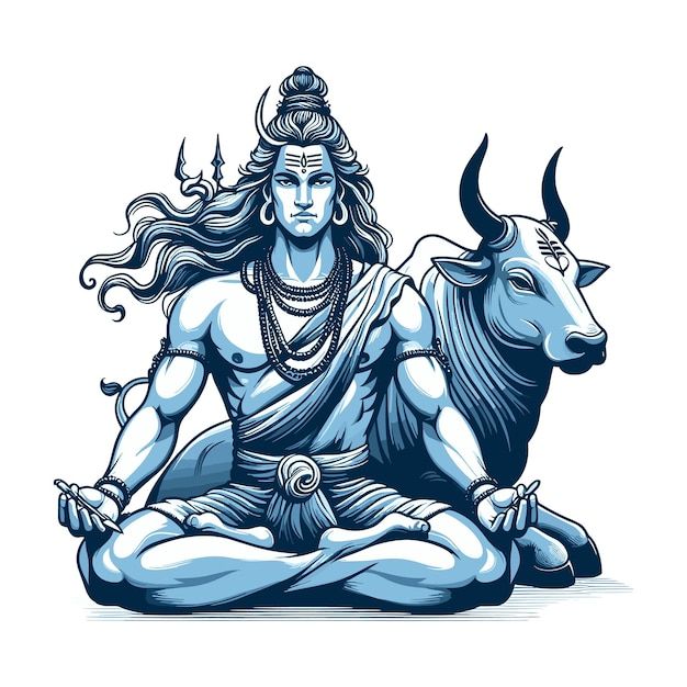 the avatar of lord ram sitting in lotus position with long hair and horns on his head