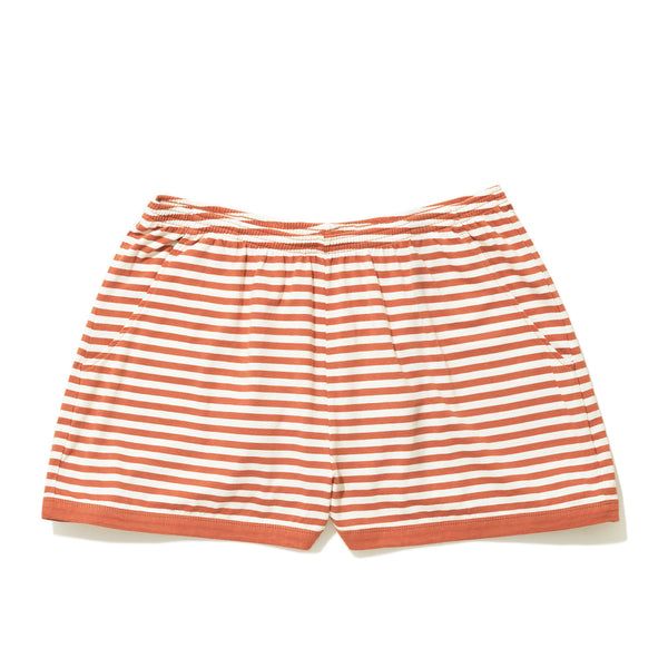 The Short - Bronze/White Sporty Summer Shorts With Three Stripes, Casual Summer Athletic Shorts With Three Stripes, Sporty Relaxed Fit Pajama Shorts For Summer, White Athletic Shorts With Three Stripes For Summer, Sporty Cotton Pajama Shorts For Vacation, Sporty Relaxed Fit Pajama Shorts For Beach Season, White Summer Swim Trunks, Summer Cotton Bottoms With Three Stripes, Sporty Cotton Pajama Shorts For Beach Season