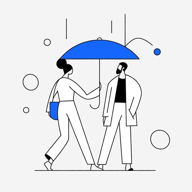 two people walking under an umbrella in the rain, one holding on to the other's hand