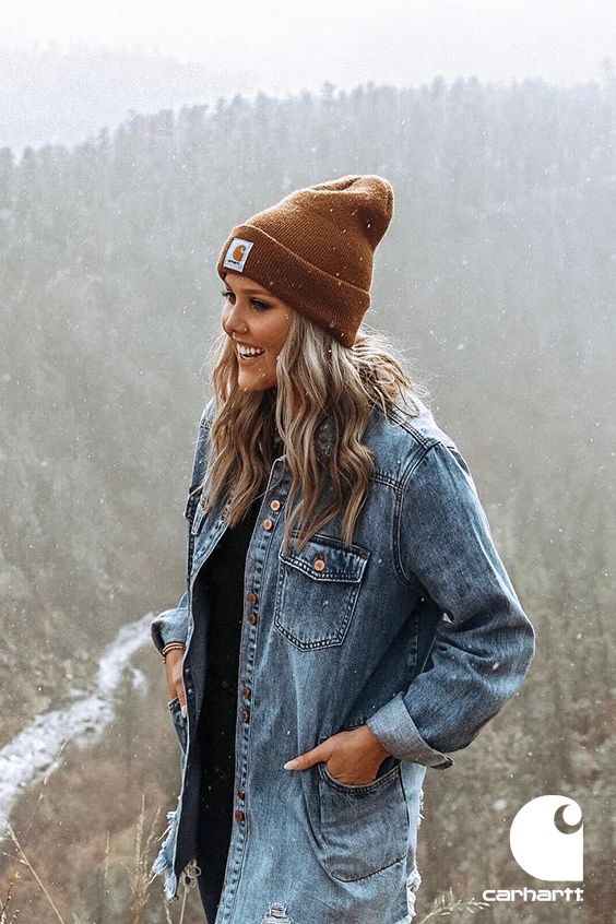 Hiking Style, Hiking Fashion, Cuffed Beanie, Branding Photoshoot, Knit Cuff, The Outdoors, Hair Makeup, Denim Jacket, Hiking