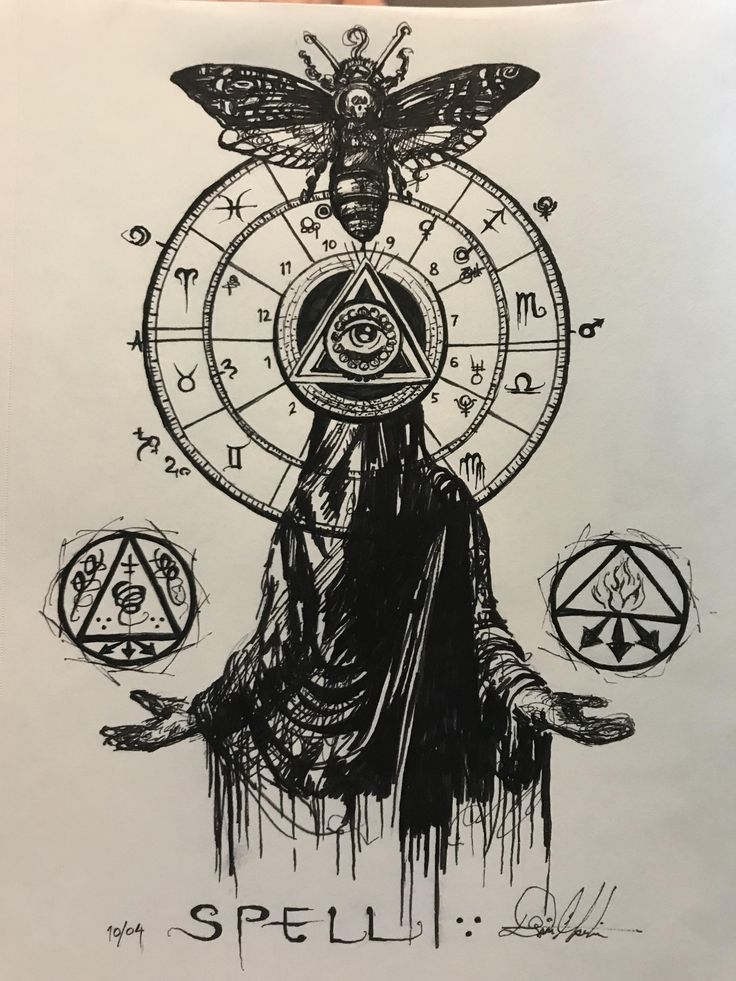 a black and white drawing of a person with an all seeing eye