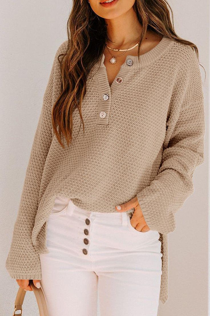 Waffle Knit Henley Sweater V Neck Sweaters, Color Tips, Bath Dress, Straight Clothes, Henley Sweater, Hoodie Cardigan, Pocket Cardigan, V Neck Cardigan, Cropped Cardigan