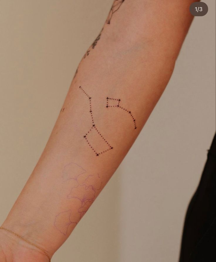 a person's arm with a tattoo on it that has the zodiac sign sagit