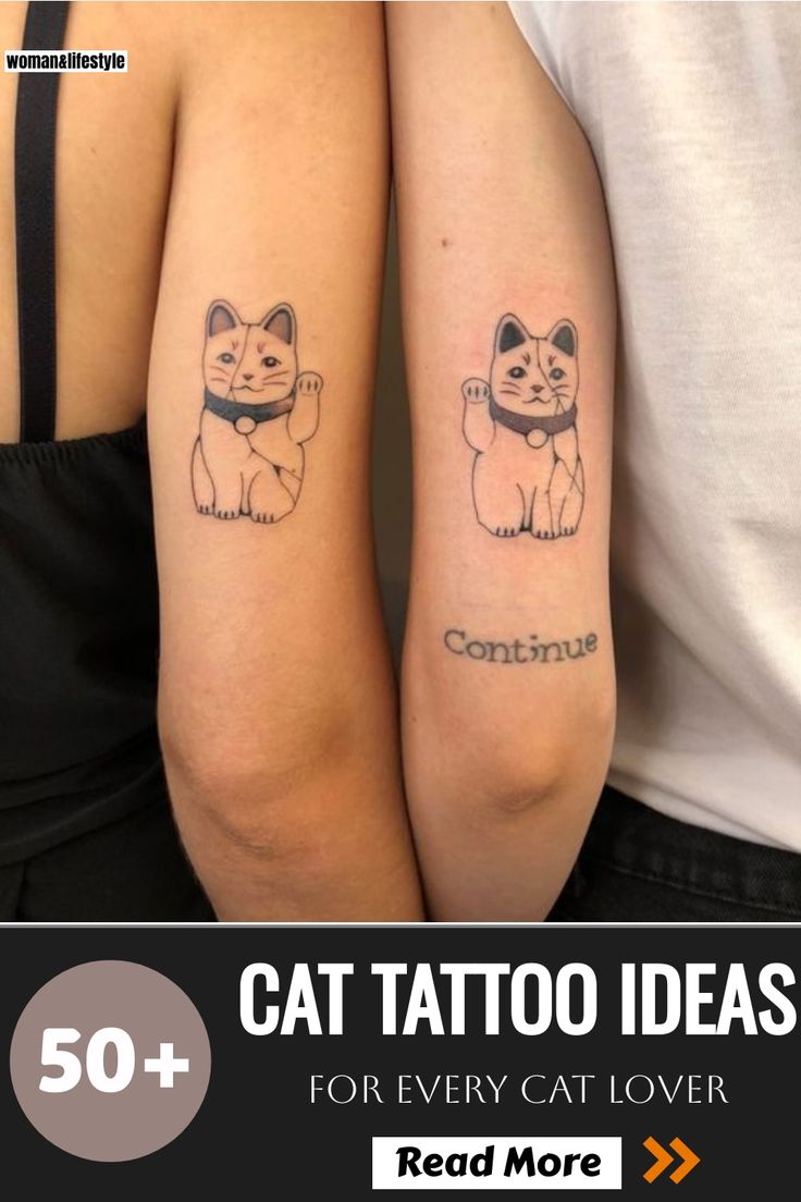 Colorful lucky cat tattoo idea for a playful and charming look. Japan Cat Tattoo, Japanese Character Tattoo, Lucky Cat Tattoo Traditional, Chinese Cat Tattoo, Japanese Cat Tattoo, Tattoo For Sisters, Maneki Neko Tattoo, Cat Paw Print Tattoo, Cat Eye Tattoos