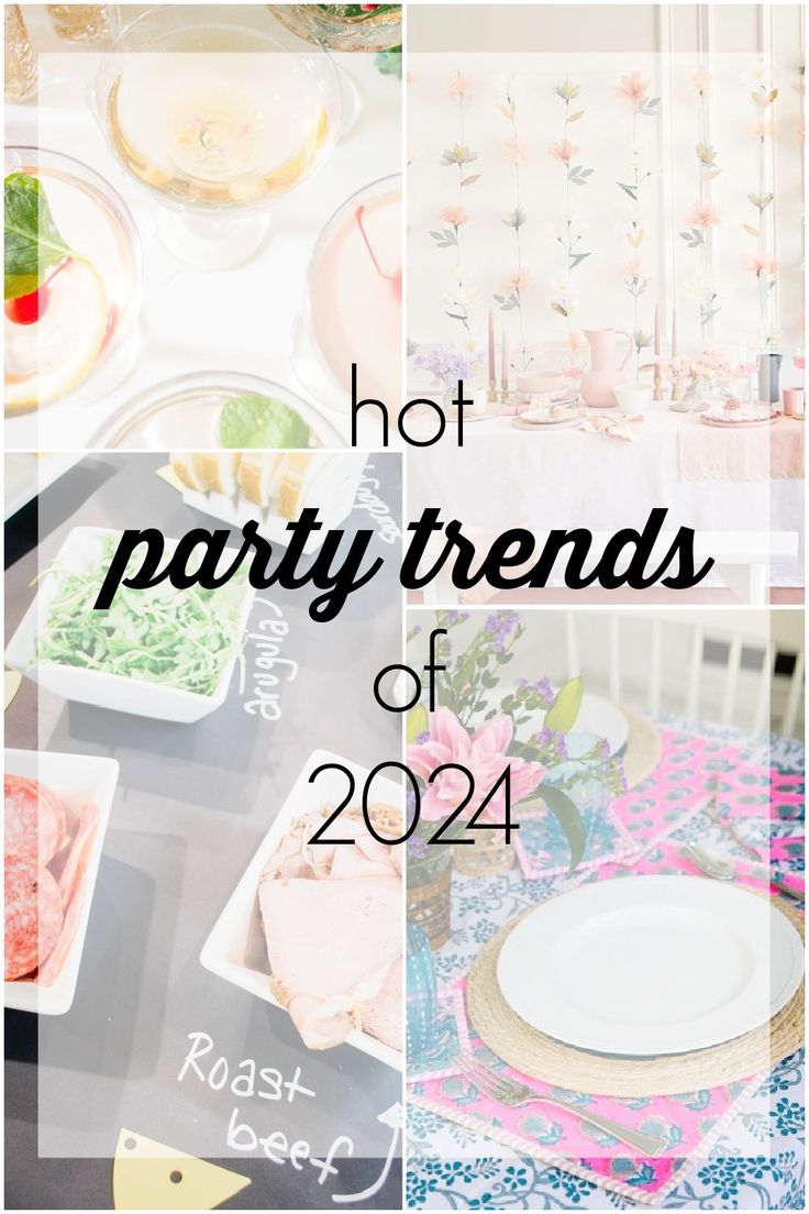 the words hot party friends of 2012 are overlaid with images of food