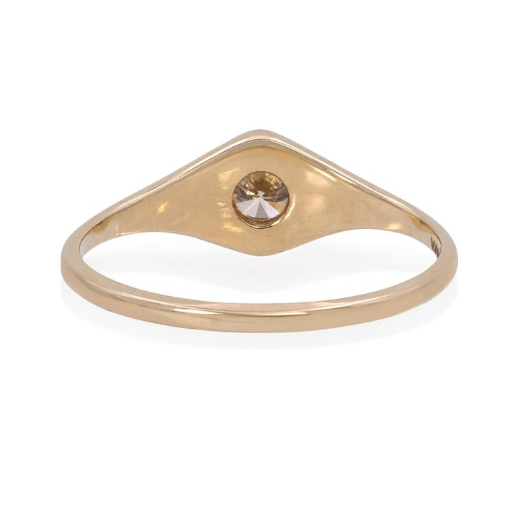 Our favorite new signet styled ring features a sparkling honey-champagne diamond set front and center. A round brilliant cut, this diamond offers all the fire of a classic white diamond but in a more subtle, warm hue. Great worn as a pinky ring or a full size ring! Approximately 0.28 carat. Set in 14K yellow, white or rose gold. Also available with a salt & pepper or white diamond upon request. Please contact us for customizations. Please contact us regarding expedited shipping times & rates in Formal Diamond Ring With Rose Cut Round Stone, 14k Gold Diamond White Signet Promise Ring, Fine Jewelry Diamond Initial Ring With Round Cut, Formal Rose Cut Diamond Ring With Round Stone, Formal Rose Cut Diamond Ring, Rose Gold Diamond Signet Ring With Single Diamond, Diamond White Ring With Single Round Stone, Classic Diamond Initial Ring, Promise Ring With Rose Cut Diamonds Birthstone