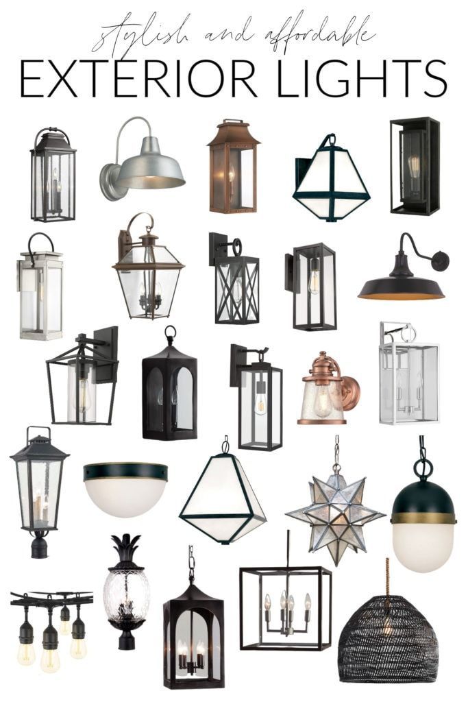 an assortment of outdoor lights with text overlay that reads tips and options for exterior lights