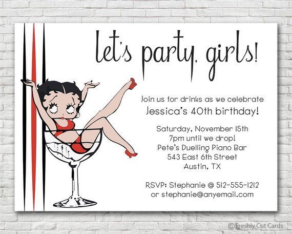 Party on with Betty Boop Invitation - Printable or Printed (w/ FREE Envelopes) Betty Boop Party, Betty Boop Birthday, Food Tags, Girls Together, Invitation Wording, Party Needs, Invitation Printable, Printed Invitations, Catch My Party