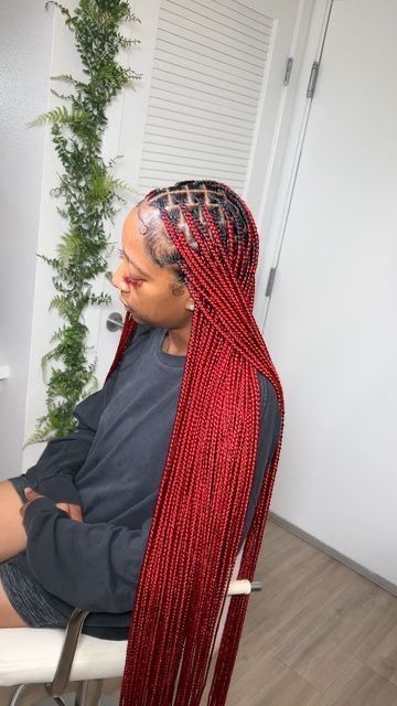 Burgundy Goddess Braids, Black Hair Protective Styles, Red Braids, Latest Hair Braids, Medium Knotless, Box Braid Hair, Big Box Braids Hairstyles, Braid Wig, Ginger Hair Color