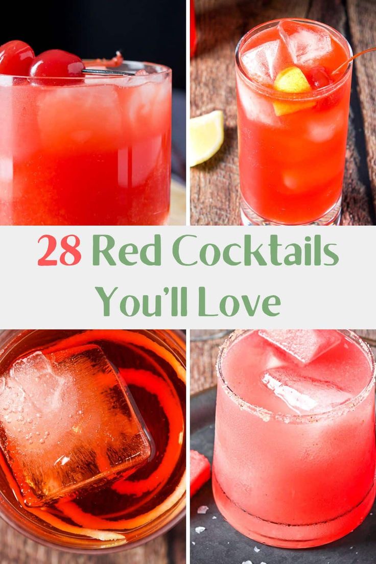 red cocktails with text overlay that reads 28 red cocktails you'll love