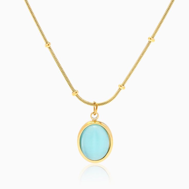 Elegant Geometric Gemstone Necklace - Nobbier - Necklace - 18K Gold And Titanium PVD Coated Jewelry Opal Necklace Gold, Blue Opal Necklace, Nickel Free Jewelry, Collars For Women, Blue Zircon, Chic Jewelry, Opal Necklace, Stylish Jewelry, Metal Necklaces