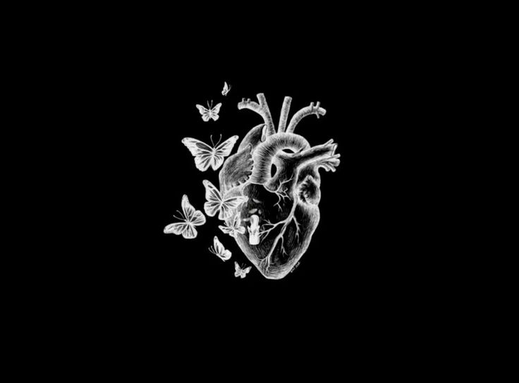 the heart is surrounded by butterflies in black and white